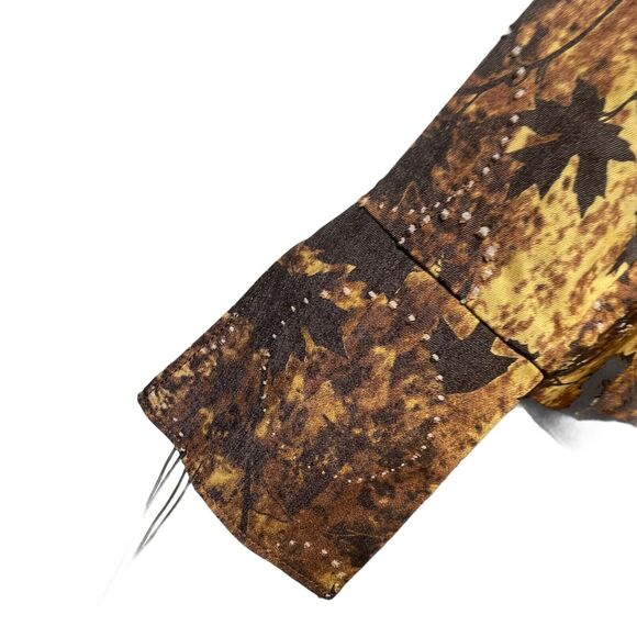 snowny design of occident maple leaf Brown Textured Bell Sleeve jacket Size 42 - Picture 4 of 6